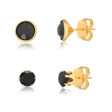 Kit de brincos redondos com cristal e pedra natural preta folheado em ouro 18k - 2180000001409 - Francisca joias contemporâneas Menor preço em Kit de brincos redondos com cristal e pedra natural preta folheado em ouro 18k - 2180000001409 - Francisca joias contemporâneas