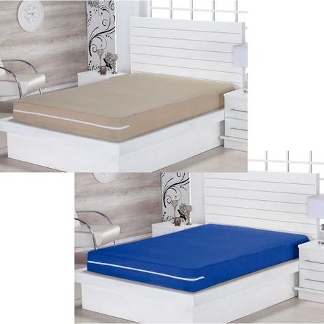 Kit de Capas para Colchão Solteiro Lipe 02 Peças Com Zíper Tecido Microfibra - Bege/Azul Royal - Paulo cezar enxovais Menor preço em Kit de Capas para Colchão Solteiro Lipe 02 Peças Com Zíper Tecido Microfibra - Bege/Azul Royal - Paulo cezar enxovais