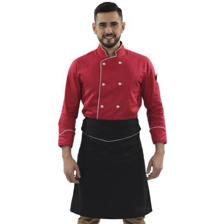 Kit de Chef Dólmã Vermelho Red Gold Avental de Cintura Preto - Wp confecções Menor preço em Kit de Chef Dólmã Vermelho Red Gold Avental de Cintura Preto - Wp confecções