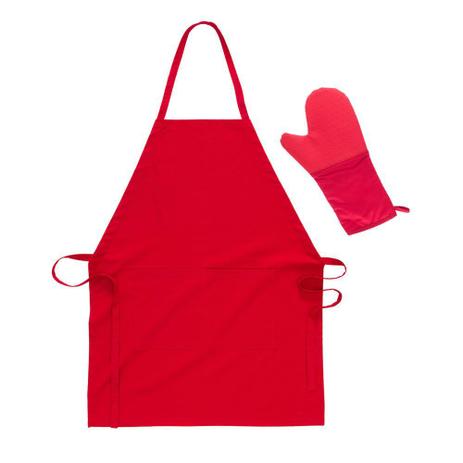 Kit de Cozinha Avental do Chef e Luva Silicone Vermelho - Casa cha Menor preço em Kit de Cozinha Avental do Chef e Luva Silicone Vermelho - Casa cha