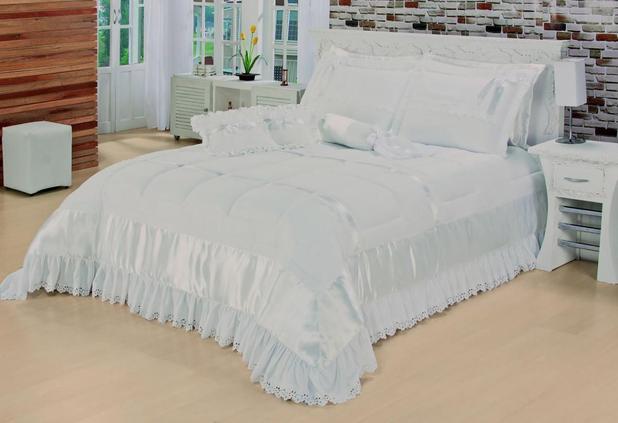 Kit de Edredon Perola Queen 06 peças Branco - Deccoralle Menor preço em Kit de Edredon Perola Queen 06 peças Branco - Deccoralle