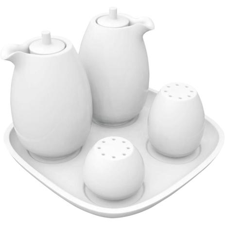 Kit de Galheteiros Germer de Porcelana Branco 5 Peças - ETNA Menor preço em Kit de Galheteiros Germer de Porcelana Branco 5 Peças - ETNA