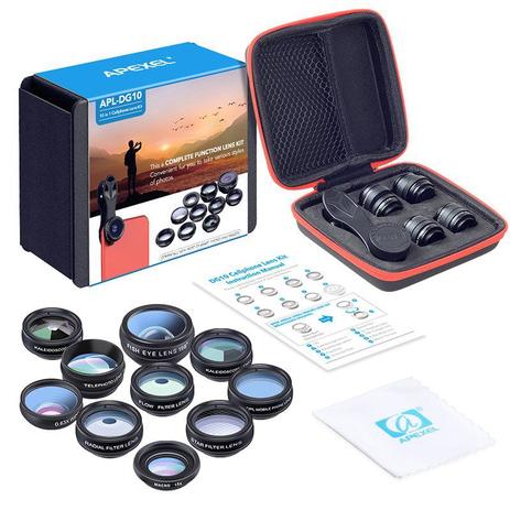 Kit de lentes p/ Smartphone APEXEL 10in1 Menor preço em Kit de lentes p/ Smartphone APEXEL 10in1