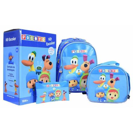 Kit de Mochila Lancheira e Estojo Pocoio Azul POK18123 Santino é boa?