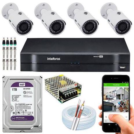 Kit de Monitoramento Completo Intelbras Mhdx 4 Canais c/ 4 Câmeras 3130 - 30 metros de Infravermelho Menor preço em Kit de Monitoramento Completo Intelbras Mhdx 4 Canais c/ 4 Câmeras 3130 - 30 metros de Infravermelho