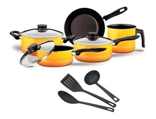 Kit De Panelas 8 Peças Elegan Antiaderente C/ Tampa De Vidro PARA COZINHA COR: AMARELO - puc Menor preço em Kit De Panelas 8 Peças Elegan Antiaderente C/ Tampa De Vidro PARA COZINHA COR: AMARELO - puc