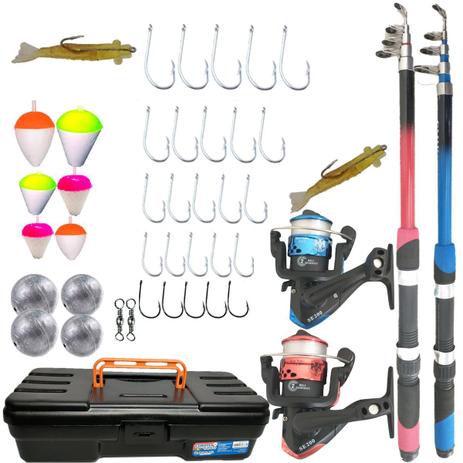 Kit De Pesca Completo 20kg 2 Vara 1,70m 2 Molinete 4000 E Itens