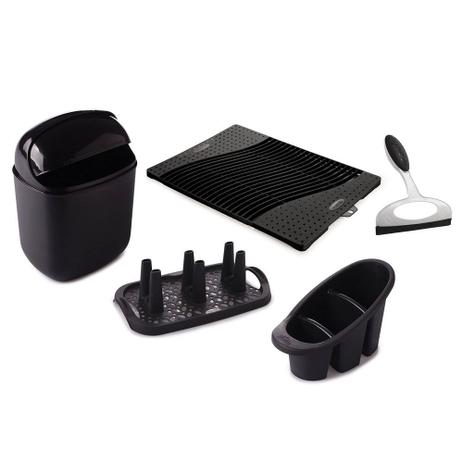 Kit de Pia Escorredor de Louça Lixeira Rodinho Preto 5 pcs - Plasutil Menor preço em Kit de Pia Escorredor de Louça Lixeira Rodinho Preto 5 pcs - Plasutil