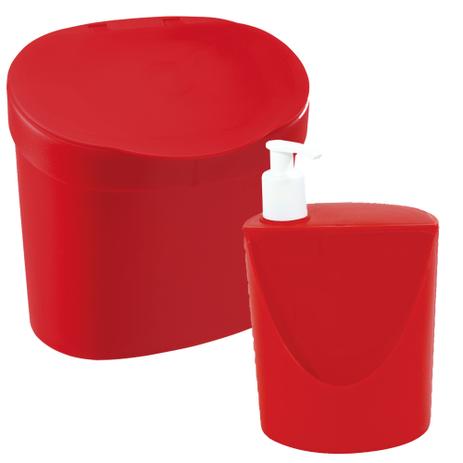 Kit de Pia Lixeira 2,5l e Dispenser Vermelho Coza Menor preço em Kit de Pia Lixeira 2,5l e Dispenser Vermelho Coza