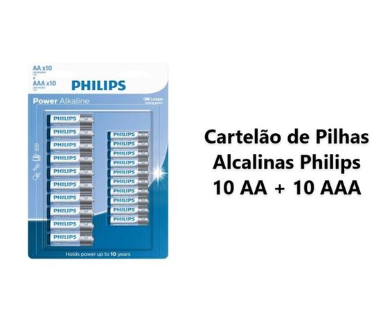 Kit de pilhas alcalina aaa + aa 10 unidades de cada lr036p20bp/59 - PHILIPS Menor preço em Kit de pilhas alcalina aaa + aa 10 unidades de cada lr036p20bp/59 - PHILIPS