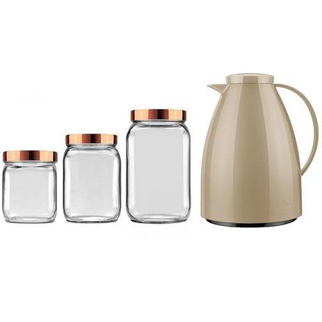 Kit de Potes Cobre Rose + Bule Termico Viena 750ML Bege Invicta Menor preço em Kit de Potes Cobre Rose + Bule Termico Viena 750ML Bege Invicta