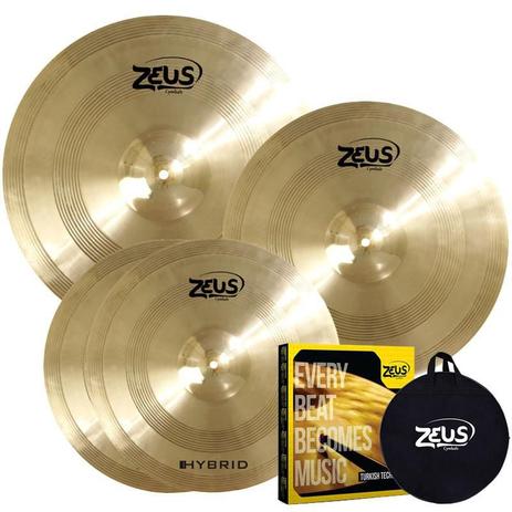 Kit de Pratos Zeus Hybrid Set C 14” 16” 20” Menor preço em Kit de Pratos Zeus Hybrid Set C 14” 16” 20”
