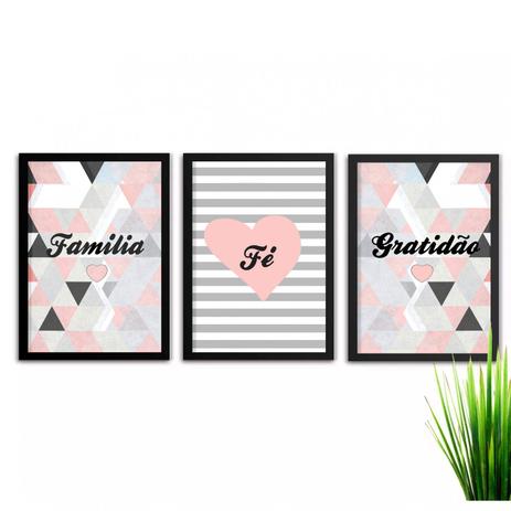 Kit de Quadros Decorativos 3 Peças Família Fé Gratidão Los Quadros Preto Menor preço em Kit de Quadros Decorativos 3 Peças Família Fé Gratidão Los Quadros Preto