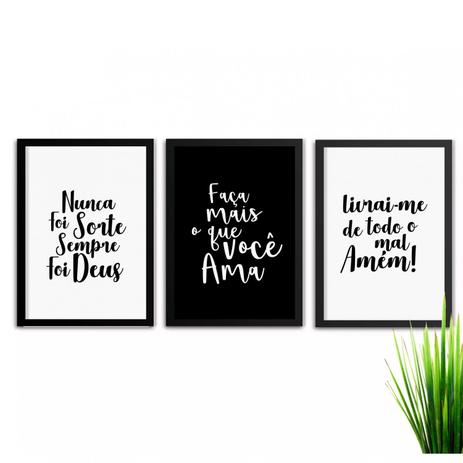 Kit De Quadros Decorativos 3 Peças Nunca Foi Sorte Sempre Foi Deus