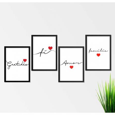 Kit de Quadros Decorativos 4 Peças Gratidão Família Fé Amor Los Quadros Preto Menor preço em Kit de Quadros Decorativos 4 Peças Gratidão Família Fé Amor Los Quadros Preto