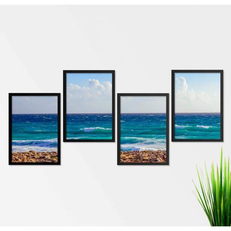 Kit de Quadros Decorativos 4 Peças Oceano Los Quadros Preto Menor preço em Kit de Quadros Decorativos 4 Peças Oceano Los Quadros Preto
