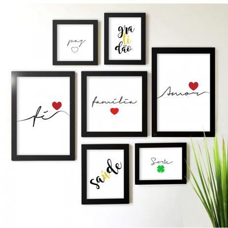 Kit de Quadros Decorativos 7 Peças Família Amor Fé Los Quadros Preto Menor preço em Kit de Quadros Decorativos 7 Peças Família Amor Fé Los Quadros Preto