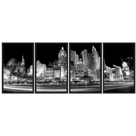 Kit de Quadros Decorativos em Preto e Branco Las Vegas Kit com 4 Quadros de 35x55cm - Decore pronto é boa?
