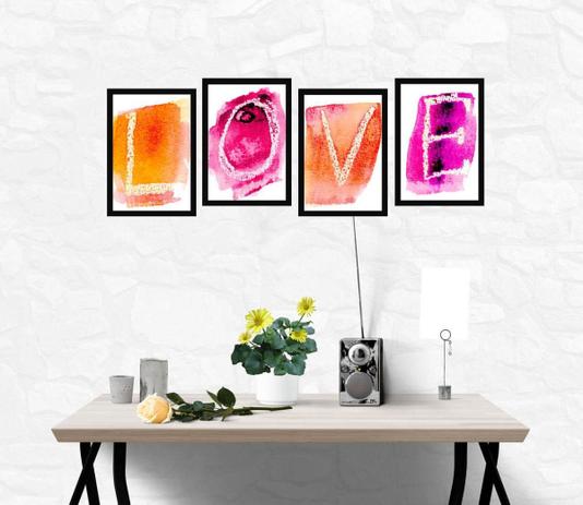 Kit de Quadros Decorativos Ilustração LOVE em Aquarela 90x30cm - Decore pronto Menor preço em Kit de Quadros Decorativos Ilustração LOVE em Aquarela 90x30cm - Decore pronto
