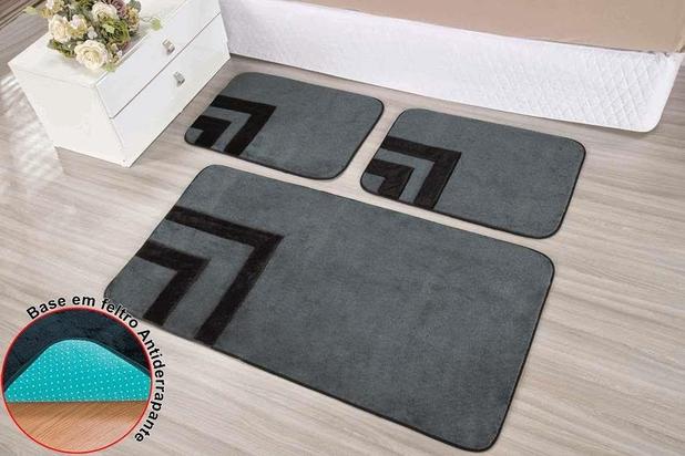 Kit De Quarto Premium Veneza 3 Pçs Cinza - Guga tapetes Menor preço em Kit De Quarto Premium Veneza 3 Pçs Cinza - Guga tapetes