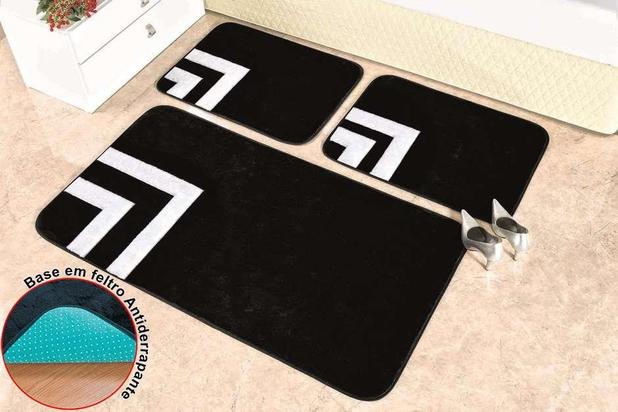 Kit De Quarto Premium Veneza 3 Pçs Preto - Guga tapetes Menor preço em Kit De Quarto Premium Veneza 3 Pçs Preto - Guga tapetes