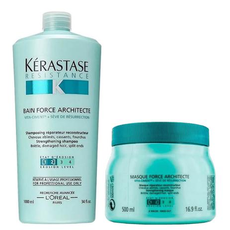 Kit de Resistência Kérastase Résistance Force Architect Shampoo 1000ml + Máscara 500g Menor preço em Kit de Resistência Kérastase Résistance Force Architect Shampoo 1000ml + Máscara 500g