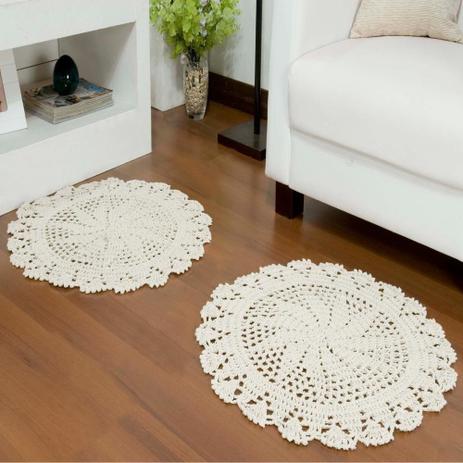 Kit de Tapetes Par Redondo 02 Peças Crochê 100 Algodão - Cru - Fine crochet Menor preço em Kit de Tapetes Par Redondo 02 Peças Crochê 100 Algodão - Cru - Fine crochet