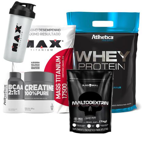 Kit De Whey Completo Ganho De Massa Muscular - Max titanium Menor preço em Kit De Whey Completo Ganho De Massa Muscular - Max titanium