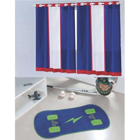 Kit Decoração Anime p/ Quarto de Menino = Cortina Colors 2 Metros + Tapete Pelúcia Skate - Azul Royal - Guga tapetes é boa?