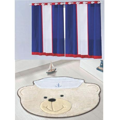 Kit Decoração Anime p/ Quarto de Menino = Cortina Colors 2 Metros + Tapete Pelúcia Urso Marinheiro - Azul Palha - Guga tapetes é boa?