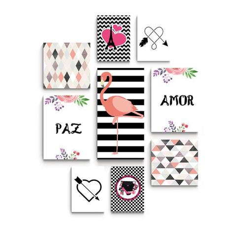 Kit decoração flamingo 9 quadros Decorativos - Rcs decorações Menor preço em Kit decoração flamingo 9 quadros Decorativos - Rcs decorações