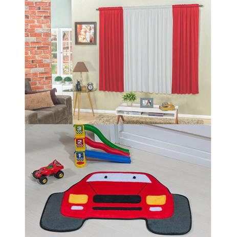 Kit Decoração Jipe p/ Quarto Infantil = Cortina 2 Metros + Tapete Pelúcia - Vermelho - Guga tapetes é boa?