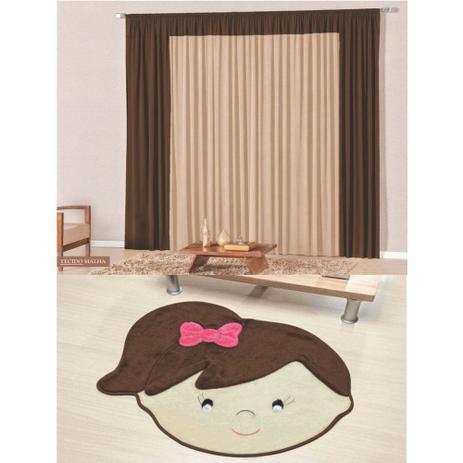 Kit Decoração Luna p/ Quarto Infantil = Cortina Malha 2 Metros + Tapete Pelúcia Menina Lívia - Bege Tabaco - Casa scarpa é boa?