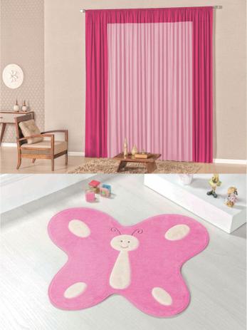 Kit Decoração Luna p/ Quarto Menina = Cortina Malha 2 Metros + Tapete Pelúcia Borboleta- Rosa - Casa scarpa Menor preço em Kit Decoração Luna p/ Quarto Menina = Cortina Malha 2 Metros + Tapete Pelúcia Borboleta- Rosa - Casa scarpa