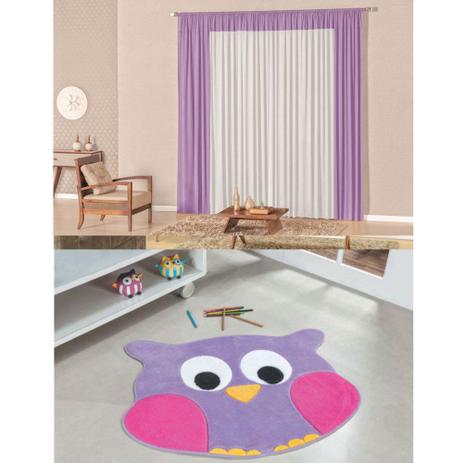 Kit Decoração Luna p/ Quarto Menina = Cortina Malha 2 Metros + Tapete Pelúcia Corujinha - Lilás - Casa scarpa é boa?