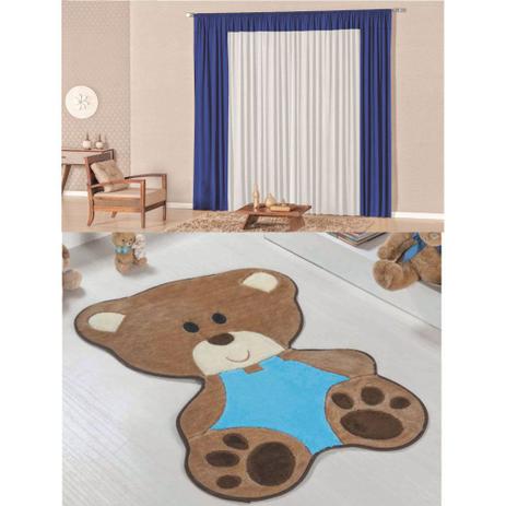 Kit Decoração Lutty p/ Quarto Menina = Cortina Malha 2 Metros + Tapete Pelúcia Bebê Urso - Azul Turquesa - Casa scarpa é boa?