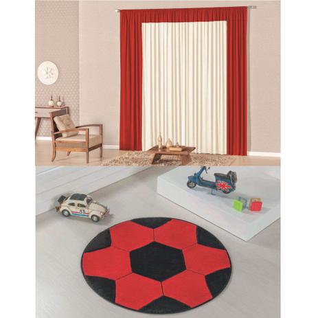 Kit Decoração Lutty p/ Quarto Menino = Cortina Malha 2 Metros + Tapete Pelúcia Bola Futebol - Vermelho - Casa scarpa é boa?