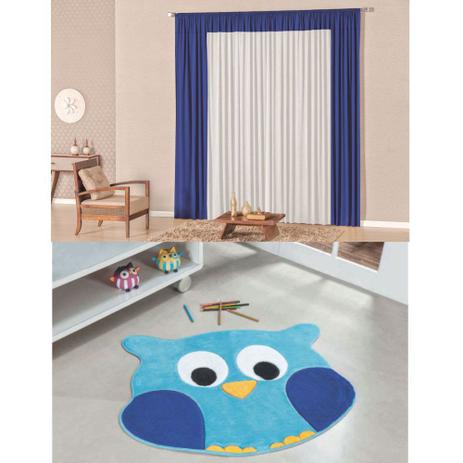 Kit Decoração Lutty p/ Quarto Menino = Cortina Malha 2 Metros + Tapete Pelúcia Corujinha - Azul - Casa scarpa é boa?