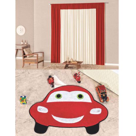 Kit Decoração Lutty p/ Quarto Menino = Cortina Malha 2 Metros + Tapete Pelúcia Fusca Feliz - Vermelho - Casa scarpa é boa?