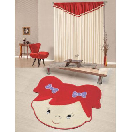 Kit Decoração Menina Sara p/ Quarto Infantil = Cortina Riviera 2 Metros + Tapete Pelúcia - Vermelho - Guga tapetes é boa?