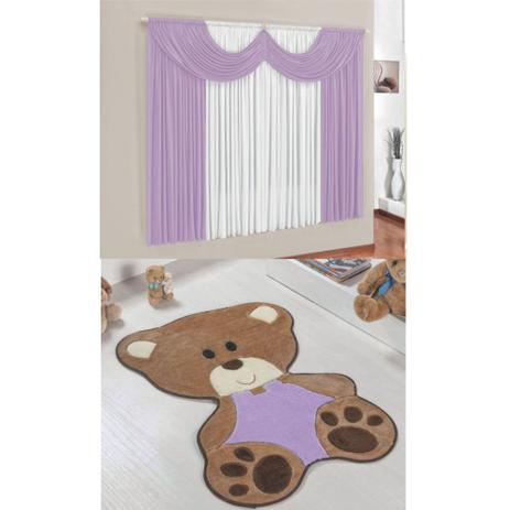 Kit Decoração Mimos Quarto Infantil = Cortina Malha 2 Metros + Tapete Pelúcia Bebê Ursa - Lilás - Casa scarpa é boa?