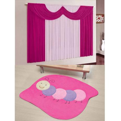 Kit Decoração Mimos Quarto Infantil = Cortina Malha 2 Metros + Tapete Pelúcia Centopéia - Pink - Casa scarpa é boa?