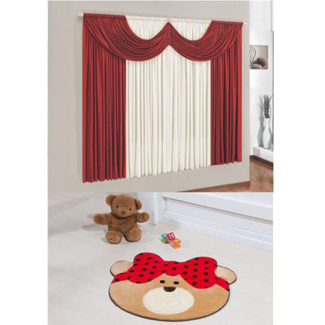 Kit Decoração Mimos Quarto Infantil = Cortina Malha 2 Metros + Tapete Pelúcia Ursa Laço - Vermelho - Casa scarpa Menor preço em Kit Decoração Mimos Quarto Infantil = Cortina Malha 2 Metros + Tapete Pelúcia Ursa Laço - Vermelho - Casa scarpa