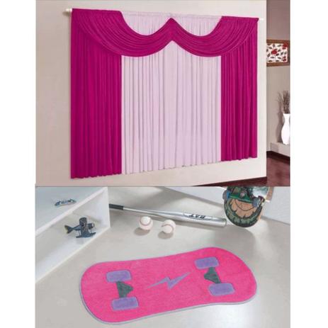 Kit Decoração Mimos Quarto Menina = Cortina Malha 2 Metros + Tapete Pelúcia Skate - Pink - Casa scarpa é boa?