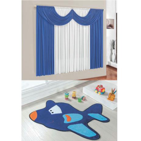 Kit Decoração Molecada Quarto Infantil = Cortina Malha 2 Metros + Tapete Pelúcia Aviãozinho - Azul Royal - Casa scarpa é boa?