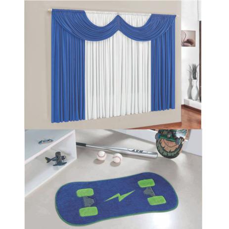 Kit Decoração Molecada Quarto Infantil = Cortina Malha 2 Metros + Tapete Pelúcia Skate - Azul - Casa scarpa é boa?