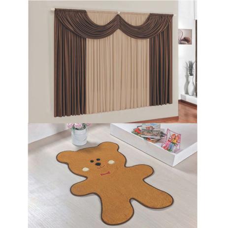 Kit Decoração Molecada Quarto Infantil = Cortina Malha 2 Metros + Tapete Pelúcia Ursinho Biscoito - Tabaco - Casa scarpa é boa?