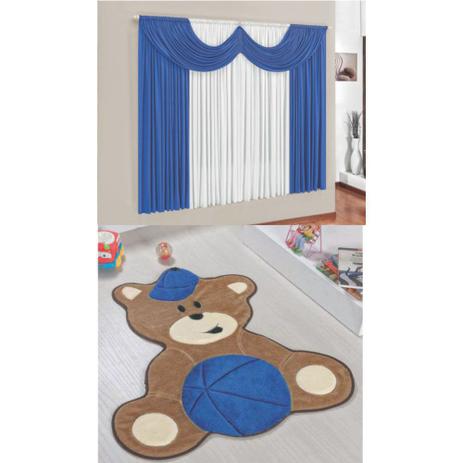 Kit Decoração Molecada Quarto Infantil = Cortina Malha 2 Metros + Tapete Pelúcia Urso Baby - Azul Royal - Casa scarpa é boa?