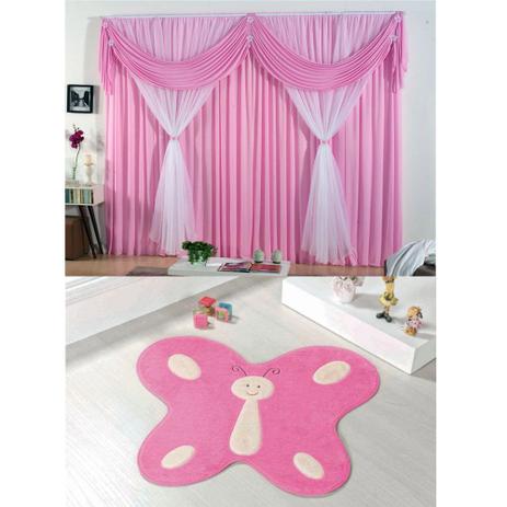Kit Decoração p/ Quarto Infantil = Cortina Jéssica 2 Metros + Tapete Pelúcia Borboleta - Rosa - Guga Tapetes Menor preço em Kit Decoração p/ Quarto Infantil = Cortina Jéssica 2 Metros + Tapete Pelúcia Borboleta - Rosa - Guga Tapetes