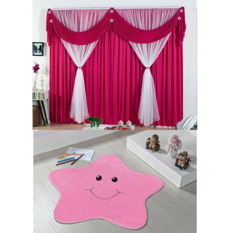 Kit Decoração p/ Quarto Infantil = Cortina Jéssica 2 Metros + Tapete Pelúcia Estrelinha - Pink Rosa - Guga Tapetes Menor preço em Kit Decoração p/ Quarto Infantil = Cortina Jéssica 2 Metros + Tapete Pelúcia Estrelinha - Pink Rosa - Guga Tapetes